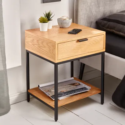 Produktbild von riess-ambiente Industrial Nachttisch ELEMENTS 40cm Eiche Beistelltisch mit Schublade Nachtschrank Beistelltisch Ablage
