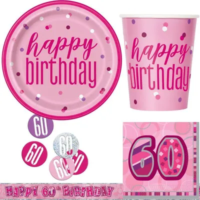 Produktbild von 60. Geburtstag Partyset "Pink Schimmer" Einweggeschirr