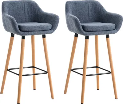 Produktbild von TPFLiving 2er Set Barhocker Grande Gestell Holz Stoff Blau