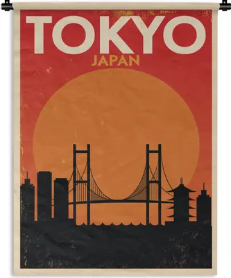 Produktbild von MuchoWow® Wandteppich Wandbehang Japan - Vintage - Brücke - Illustration 60x80 cm Tapisserie Dekoration Wandtuch - Decke - Wandtücher - Wohne