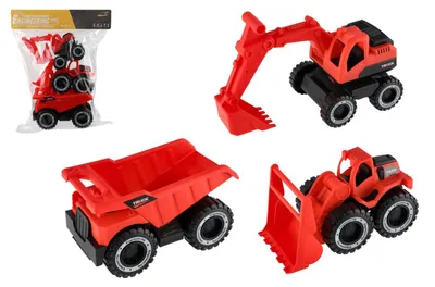 Zdjęcie produktu dla Zestaw 3 plastikowych samochodów budowlanych, 15–19 cm, z swobodnym ruchem, w woreczku