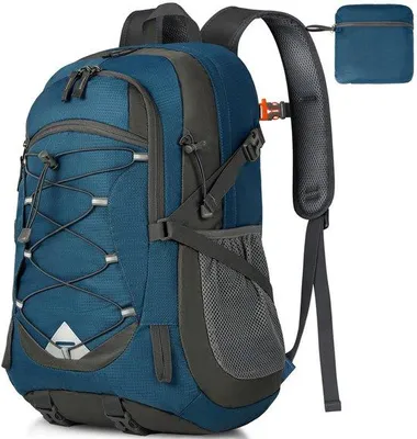 Immagine prodotto di Zaino da trekking Ibenzoa® da 40 litri – idrorepellente e leggero (0,55 kg), realizzato in poliestere e nylon ripstop, pieghevole fino a 27x27 cm, colore nero/blu