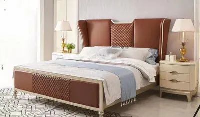 Image de Luxe Lit marron Lits Cadre de lit double Moderne Lit double Chambre à coucher Nouveau