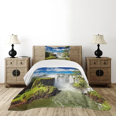 Zdjęcie produktu dla ABAKUHAUS Zestaw narzut na łóżko, Majestatyczna rzeka Argentyna Krajobraz Cuda natury Chmury Zielone wzory fotograficzne, 170 x 220 cm, wielokolorowy