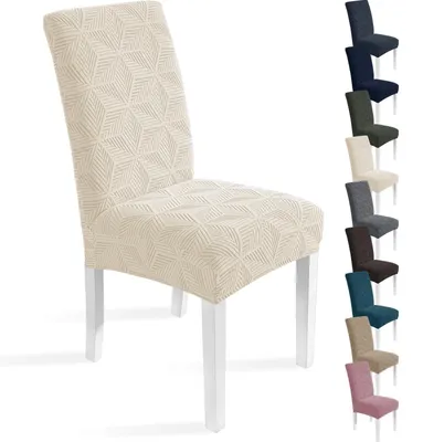 Immagine prodotto di Coprisedie universali elasticizzati per sala da pranzo - Set da 6, lavabili e dal design moderno (beige)