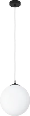 Produktbild von EGLO Hängelampe Rondo, Pendelleuchte Esstisch, Deckenlampe aus Metall in Silber und Glas-Kugel in opal matt weiß, Kugellampe mit E27, Ø 30 cm