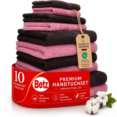 Produktbild von Betz 10-tlg. Handtuch-Set PREMIUM CLASSIC 2 Duschtücher 4 Handtücher 2 Gästetücher 2 Seiftücher Farbe: dunkelbraun & altrosa, KI-generiertes Bild