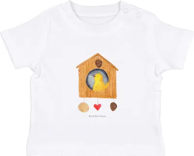 Produktbild von Mr. & Mrs. Panda  T-Shirt Vogel Haus 0. - 6. Monat - Weiß - Geschenk, Baby Jerseyshirt, Wohnung, Zuhause, Vögel, Vogelhaus, Shirt, Oberteil, Lustige Sprüche, Castle