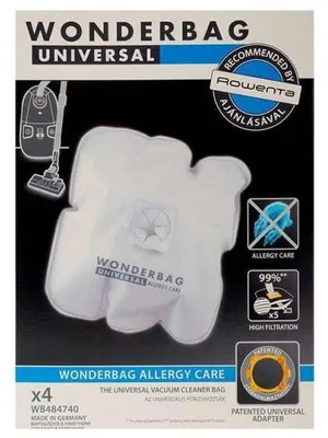 Zdjęcie produktu dla Worek do odkurzacza Rowenta WB484740, WonderBag Endura, Worki do odkurzacza, Allergy Care zestaw 4 workw (uniwersalny), 5-warstwowy, Uniwersalny, Tekstylny