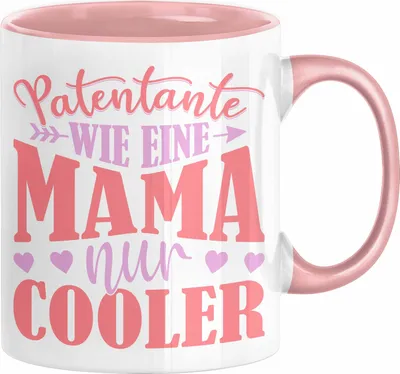 Produktbild von Patentante Geschenk Tasse Spruch Geschenkidee Beste Patentante Wie Eine Mama Nur Cooler Kaffee-Becher (Rosa)