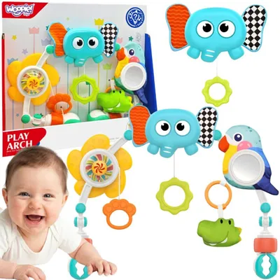 Produktbild von Woopie Baby Sinnesbogen mit Spielzeug für Kinderbett und Kinderwagen, Elefantenpapagei
