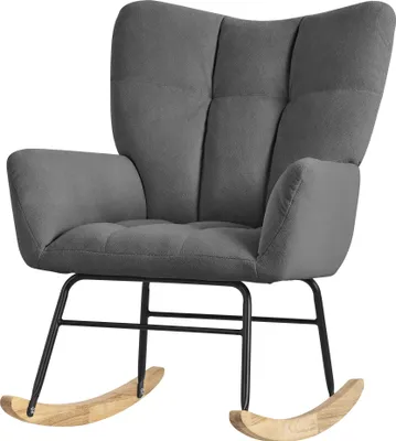 Produktbild von ML-Design Schaukelsessel Dunkelgrau Schaukelstuhl Frottee-Optik Bezug Gepolsterter Schwingsessel mit Holzkufen Relaxsessel mit Armlehnen Relaxstuhl