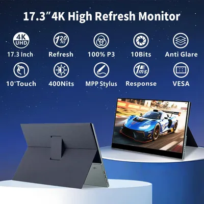 Productafbeelding van Draagbare Touchscreen Monitor - Portable Monitor - Externe Monitor - Extra Scherm - 17,3 Inch 4K