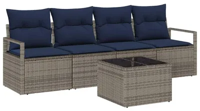 Image de Ensemble de canapés vidaXL, 5 pièces, gris et bleu, en polyrotin