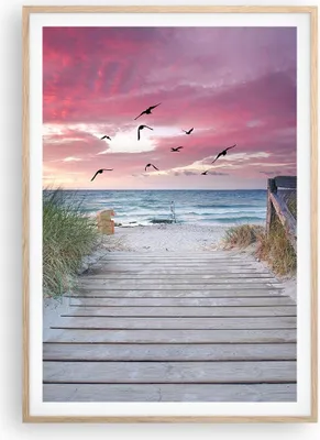 Produktbild von Gerahmtes Poster - Rahmen in heller Eiche - Strand Sand Vögel - 70x100 cm - Wand Bild - Wanddeko - Wandbilder - Kunstposter - Wandposter - Bilderrahmen - Bilder - Kunstdruck - P2NPA70x100-4994