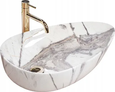 Immagine prodotto di Lavabo da bagno Lavabo da appoggio Asimmetrico in marmo 65x39cm