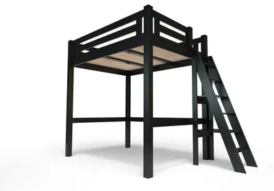 Immagine prodotto di Letto a soppalco in legno 120x200 + scala regolabile Alpage - Nero