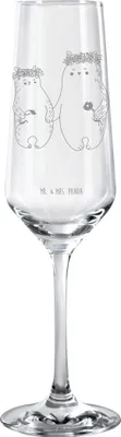 Produktbild von Mr. & Mrs. Panda Glas Bären mit Blumenkranz - Transparent - Geschenk, Bruder, Sektkelch, Bär, Tochter, Mami, Champagnerglas, Family, Sektflöte, Trinkglas, Sektglas