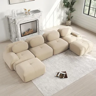 Produktbild von Modulares U-Sofa, rahmenlos, atmungsaktiver Cordstoff, 32D hochelastische Polsterung, extra breite Armlehnen, haustierfreundlich, ergonomisch