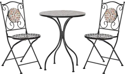 Produktbild von BELIANI Balkon Set Schwarz aus Metall Mosaik Muster mit 2 Stühlen 1 Tisch Outdoor Terrassenmöbel Gartenmöbel Balkonmöbel