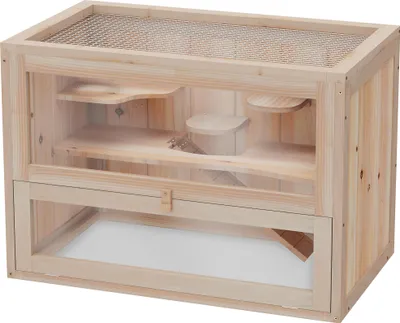 Produktbild von Zweist?ckiger Hamsterk?fig aus Holz, Kleintierhaus mit Plattformen und Leitern, 60 x 35 x 42 cm, Naturholz