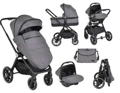 Produktbild von Cangaroo Kombikinderwagen 3 in 1 Christiano Babywanne Babyschale klappbar Tasche grau