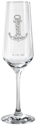 Produktbild von Mr. & Mrs. Panda Glas Anker Blau - Transparent - Geschenk, Sektkelch, Sektflöte, Lustige Sprüche, Champagnerglas, Sektglas, Trinkglas