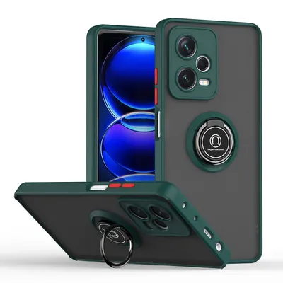 Obrázek produktu pro Pouzdro pro Xiaomi Redmi Note 12 Pro+ matné průsvitné TPU pouzdro s prstencovým držákem a stojánkem tmavě zelená