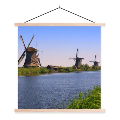 Produktbild von MuchoWow® Textilposter Niederlande - Mühle - Wasser 60x60 cm mit holzfarbenen Rahmen - Wanddekoration