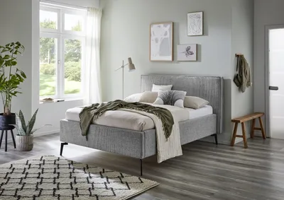 Produktbild von Meise Möbel Polsterbett Riva 140x200 cm | Doppelbett | Bettgestell | Kopfteil mit Keder | Webstoff Nebelgrau | Metallfuß schwarz