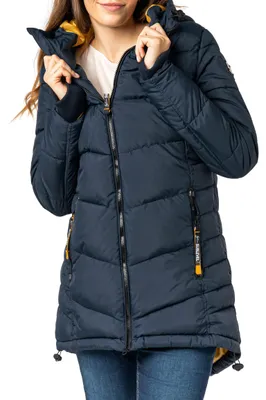 Produktbild von Sublevel Damen Winterjacke Stepp-Mantel mit Kapuze lang & tailliert, Outdoorjack