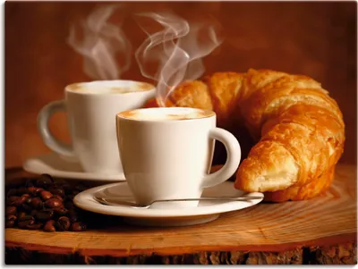 Produktbild von ARTland Leinwandbild Cappuccino & Croissant Größe: 80x60 cm