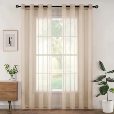 Immagine prodotto di Tende trasparenti con passanti - Tende interne semitrasparenti per camera da letto, soggiorno o casa - 140x260 cm - Beige
