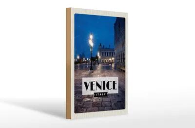 Produktbild von Holzschild Reise 20x30cm Venice Italien Blick Venice Nacht
