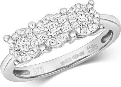 Produktbild von Funkelndes Feuer 9 Karat (375) Weißgold Trilogie Diamant Damenring Brillant-Schliff 0.39 Karat G - I1 I2, 58 (18.5); TRS316959KWRSQ