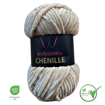 Produktbild von Wolle1000 Chenille - 45 BEIGE - 100g - weiches Chenille Garn / Kuschelwolle