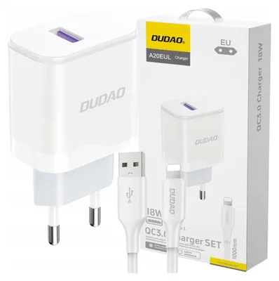Produktbild von Dudao Usb-A 18W Schnellladegerät Weiß + Usb-A - Lightning Kabel