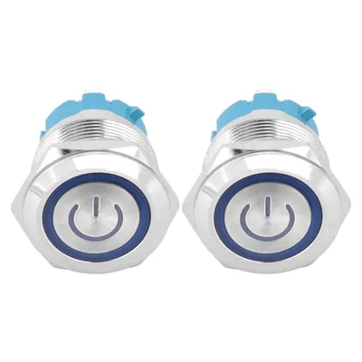 Obrázok produktu pre 2PCS 4 pinový tlačidlový spínač 3-6VDC 22mm okrúhly tlačidlový spínač s plochou hlavou s napájacím svetlom SignBlue
