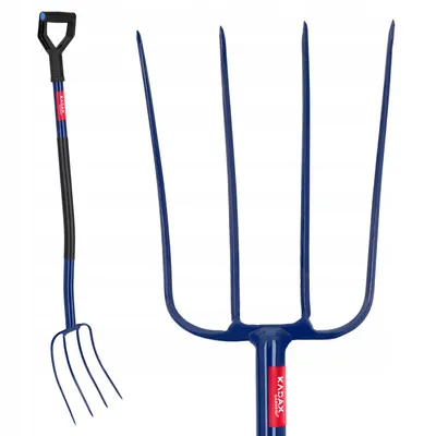 Image de Fourche à foin KADAX avec manche en métal, fourche en acier, fourche à bêcher avec manche en D, fourche pour le jardin