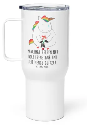 Produktbild von Mr. & Mrs. Panda Thermobecher Einhorn Traurig - Weiß - Geschenk, Einhörner, Trauer, Teetasse, Unicorn, To-Go-Becher, Liebe, thermosbecher, Glitzer, Kaffee-Thermobecher