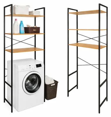 Obrázok produktu pre Regál nad práčku v štýle loft s policami, organizér do kúpeľne, čierna olša a kov, 186x66x30, BEGRYF