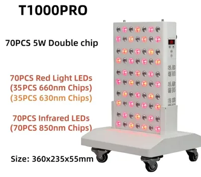 Image de Panneau de luminothérapie LED - T1000PRO avec support - Lumière rouge - 660 nm - Lumière infrarouge 850 nm - Prise européenne - Pour le visage et le corps