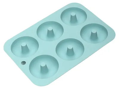 Produktbild von Silikon-Donutform für 6 Donuts, antihaftbeschichtet, hitzebeständig, 6 Mulden, auch für Kuchen, Kekse, Bagels und Muffins geeignet