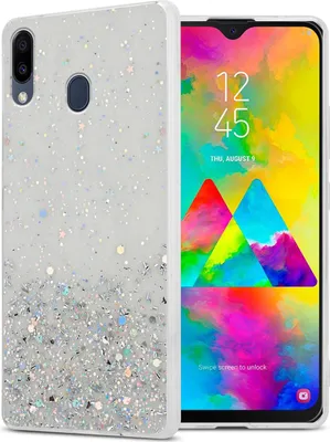 Obrázok produktu pre Cadorabo Puzdro pre Samsung Galaxy M20 Ochranné puzdro v priehľadnom kryte na mobilný telefón TPU puzdro Glitter Cover Case Glitter