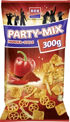 Produktbild von XOX Partymix Paprika Style Kartoffel Weizen Snack feurig würzig 300g
