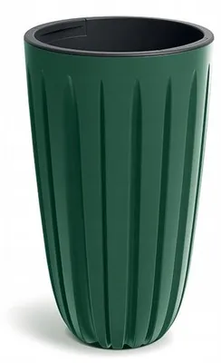 Produktbild von Hoher Kunststoff Blumentopf geriffelt grün Ø29cm H50cm mit Einsatz für Innenbereich