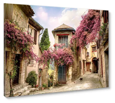 Immagine prodotto di Tela "Vecchia Città 1", 85x113 cm, quadro decorativo raffigurante una strada della città vecchia, stile vintage, ideale per soggiorno, camera da letto o ufficio. Motivi: città, romanticismo, Italia, Europa, architettura. Arte decorativa