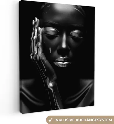 Produktbild von MuchoWow® - Leinwandbilder - Frau - Abstrakt - Schwarz-Weiß - Porträt, Wandbild, Wanddeko Bilder Wohnzimmer, 60x80 cm