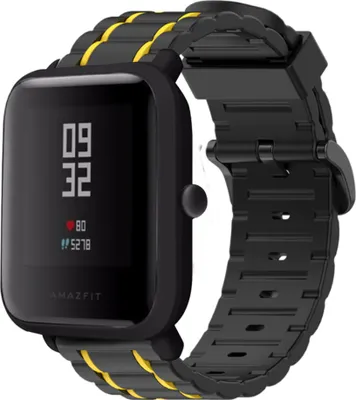 Produktbild von Strap-it Xiaomi Amazfit Bip Sport Schnallenarmband (Schwarz/Gelb)