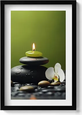 Produktbild von Zen-Entspannung Natur und Steine– Wandbild mit Rahmen – Gerahmtes Bild  – Wanddekoration – 40x60 cm –  Schwarz